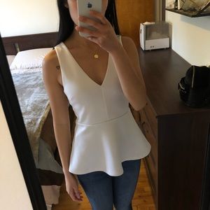 Dynamite - White V Neck Peplum Top